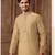 Straight art silk blend strips light grey solid collar neck with embroidery kurta payjama