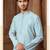 Straight art silk blend strips sky blue solid collar neck with embroidery kurta payjama