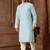 Straight art silk blend strips sky blue solid collar neck with embroidery kurta payjama