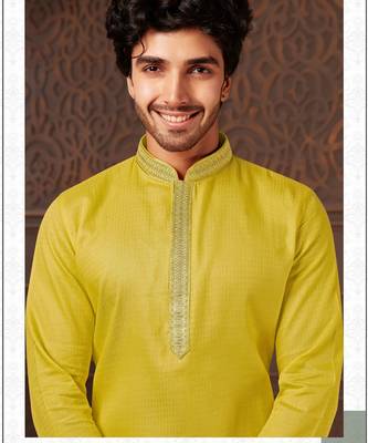 Straight cotton green solid collar neck with embroidery kurta payjama 1