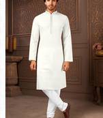 Straight cotton white solid collar neck with embroidery kurta payjama