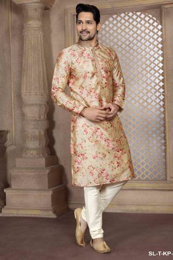 Straight art silk digital print multicolor solid collar neck with embroidery kurta payjama
