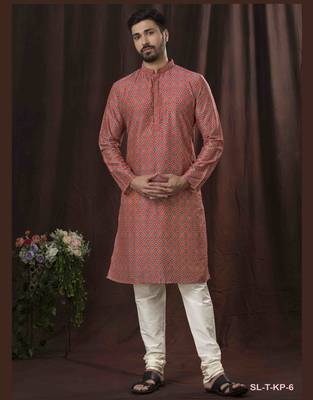 Straight Art silk digital print pink solid collar neck with embroidery kurta payjama 1