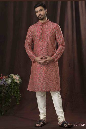 Straight art silk digital print pink solid collar neck with embroidery kurta payjama