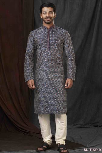 Straight art silk digital print multicolor solid collar neck with embroidery kurta payjama