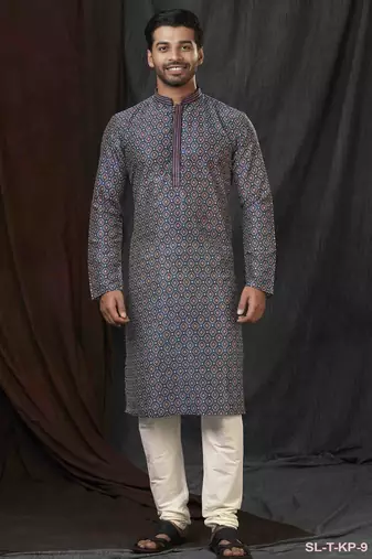 Straight art silk digital print multicolor solid collar neck with embroidery kurta payjama