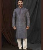 Straight art silk digital print multicolor solid collar neck with embroidery kurta payjama