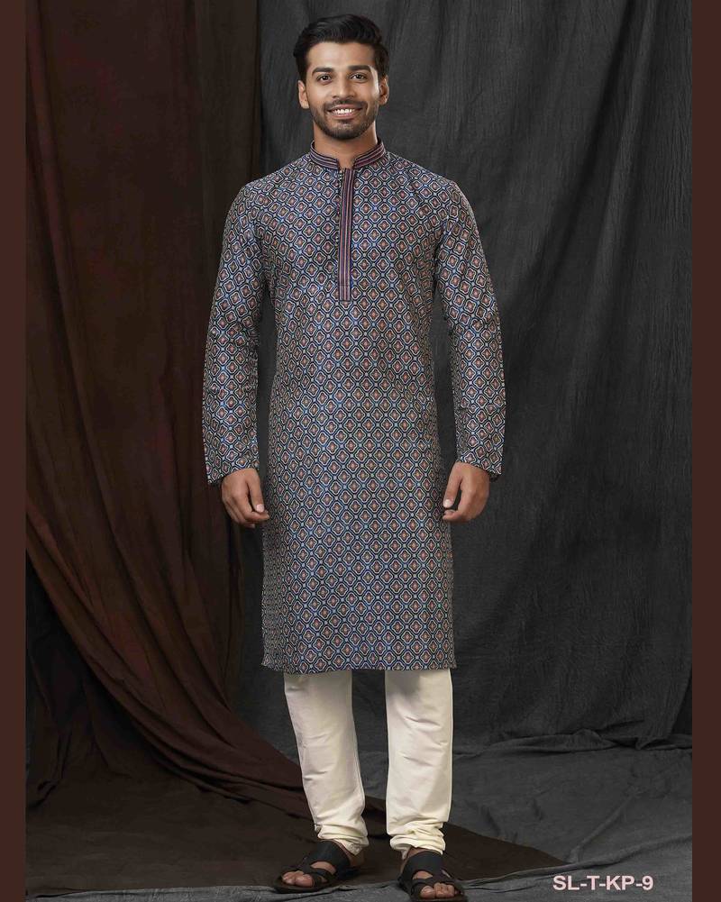 Straight art silk digital print multicolor solid collar neck with embroidery kurta payjama