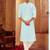Straight art silk ligtht blue solid collar neck with embroidery kurta payjama