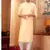 Straight art silk light beige solid collar neck kurta set