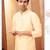 Straight art silk light beige solid collar neck kurta set