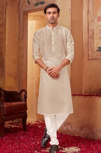 Straight art silk light grey solid collar neck with embroidery kurta payjama