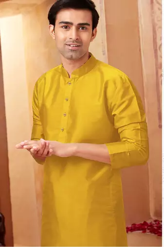 Straight art silk green solid collar neck with embroidery kurta payjama
