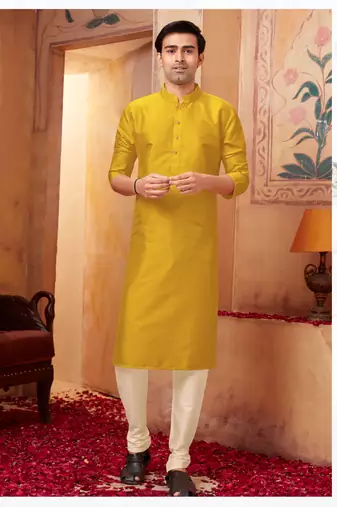 Straight art silk green solid collar neck with embroidery kurta payjama