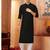 Straight art silk black solid collar neck with embroidery kurta payjama