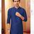 Straight art silk navy blue solid collar neck with embroidery kurta payjama