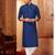 Straight art silk navy blue solid collar neck with embroidery kurta payjama