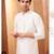 Straight art silk white solid collar neck with embroidery kurta payjama