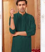 Straight art silk bottle green solid collar neck with embroidery kurta payjama