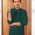 Straight art silk bottle green solid collar neck with embroidery kurta payjama