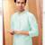 Straight art silk aqua blue solid collar neck with embroidery kurta payjama