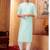 Straight art silk aqua blue solid collar neck with embroidery kurta payjama