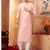 Straight art silk pink solid collar neck with embroidery kurta payjama