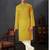 Straight cotton yellow solid collar neck with embroidery kurta payjama