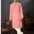 Straight cotton baby pink solid collar neck with embroidery kurta payjama