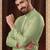 Straight art silk light green solid collar neck with embroidery kurta payjama