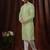 Straight art silk light green solid collar neck with embroidery kurta payjama