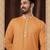 Straight art silk orange solid collar neck with embroidery kurta payjama