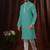 Straight art silk green solid collar neck with embroidery kurta payjama