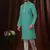 Straight art silk green solid collar neck with embroidery kurta payjama