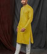 Straight self jacquard green solid collar neck with embroidery kurta payjama