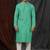 Straight self jacquard c.green solid collar neck with embroidery kurta payjama