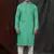 Straight self jacquard c.green solid collar neck with embroidery kurta payjama