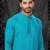 Straight self jacquard blue solid collar neck with embroidery kurta payjama
