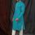 Straight self jacquard blue solid collar neck with embroidery kurta payjama