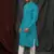 Straight self jacquard blue solid collar neck with embroidery kurta payjama