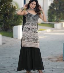Black georgette with sequence embroidered work top with plazzo and dupatta