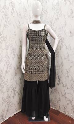 Black georgette with sequence embroidered work top with plazzo and dupatta 4