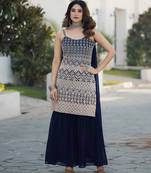 Blue georgette with sequence embroidered work top with plazzo and dupatta