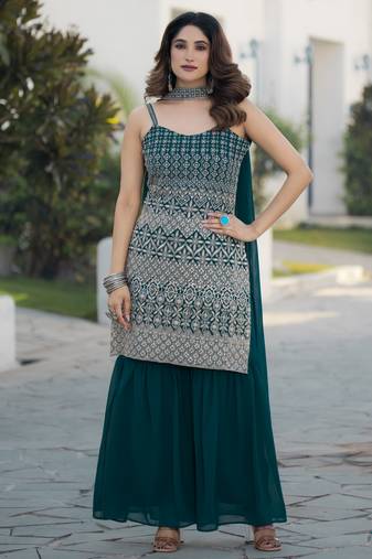 Rama georgette with sequence embroidered work top with plazzo and dupatta