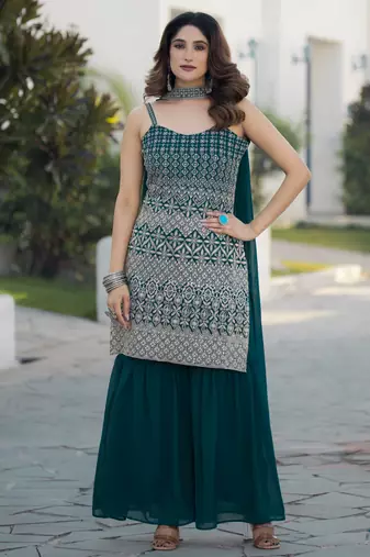 Rama georgette with sequence embroidered work top with plazzo and dupatta