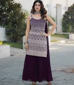 Wine georgette with sequence embroidered work top with plazzo and dupatta