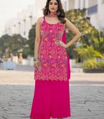 Heavy chinon with embroidery work top with plazzo and dupatta