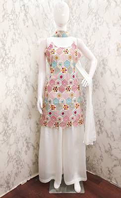 Heavy chinon with embroidery work top with plazzo and dupatta 3