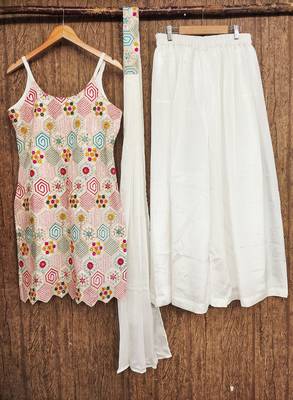 Heavy chinon with embroidery work top with plazzo and dupatta 4