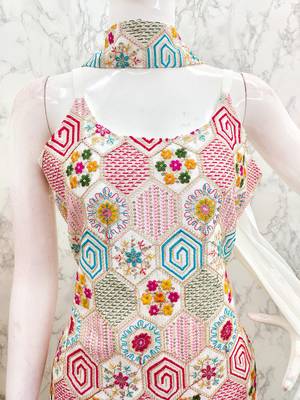 Heavy chinon with embroidery work top with plazzo and dupatta 5
